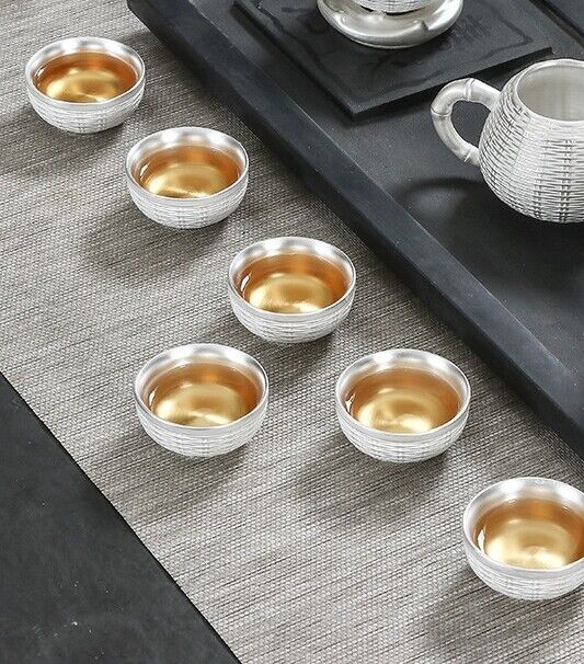 pure silver print tea set 999 sterling silver tea pot gaiwan porcelain tea cups