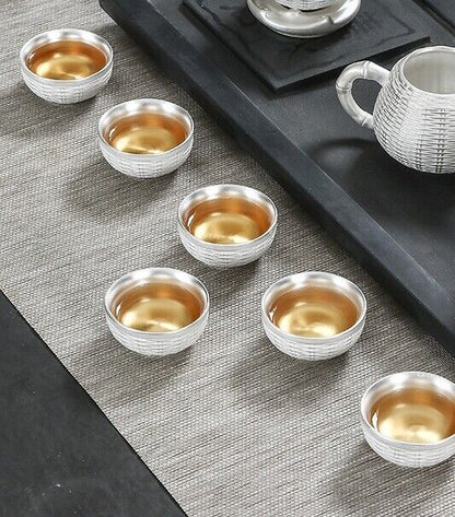 pure silver print tea set 999 sterling silver tea pot gaiwan porcelain tea cups