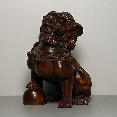 Vintage Chinese Boxwood Carved A Pair Lion Statue Desk Decor Wood Figurines Rare