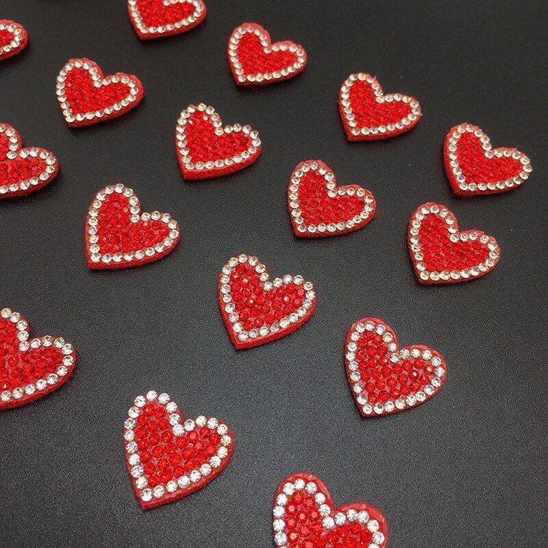 Patches Colorful Padded Heart Flower Clothing Appliques 20x19mm Rhinestone 50Pcs