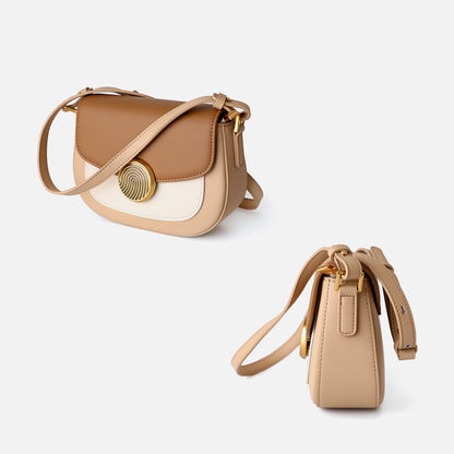 Real Leather Colorblock Small Flap Saddle Shoulder Bag Handbag Purse Crossbody