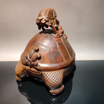 wood carving wooden Incense burner holder decorative dragon turtle sculpture art