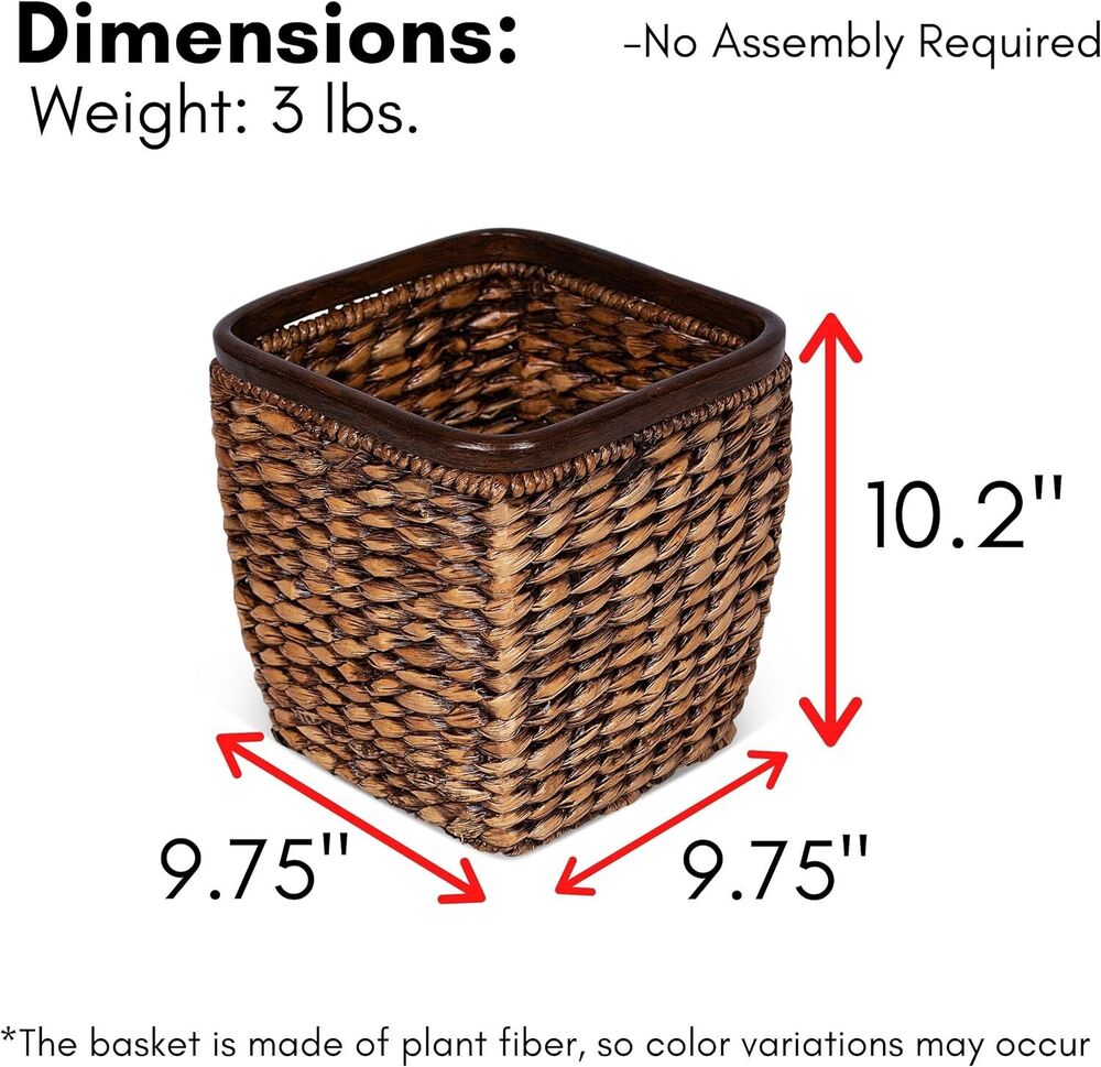 Handcrafted Seagrass Woven Wastebasket Grey Wash Waste Bin Decor Wood Trash Can