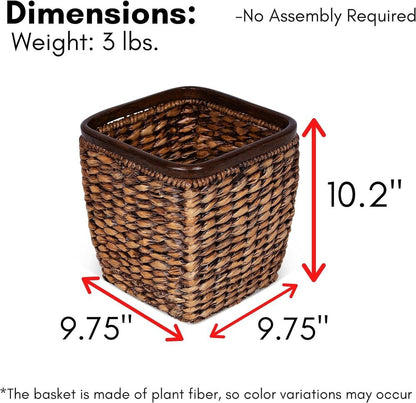 Handcrafted Seagrass Woven Wastebasket Grey Wash Waste Bin Decor Wood Trash Can
