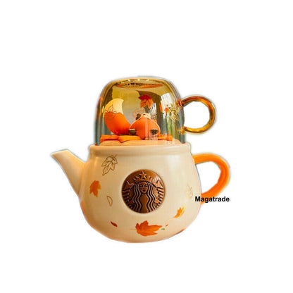 Starbucks Autumn Forest Fox Ceramic Teapot Cup Set Maple Leaf