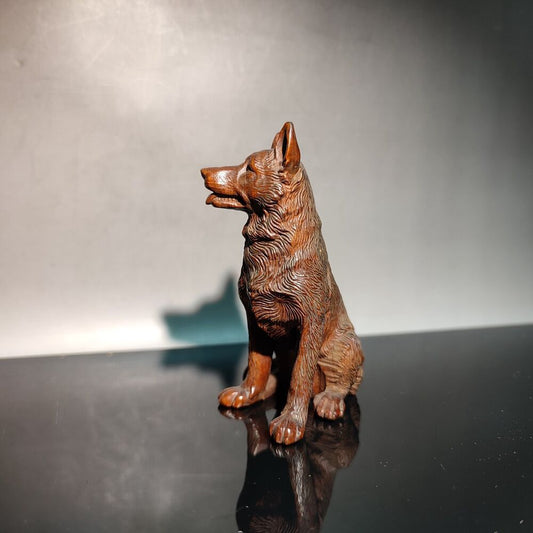 Boxwood Carving Pet Dog Statue Australian Kelpie Collie Lovely Decor Ornaments