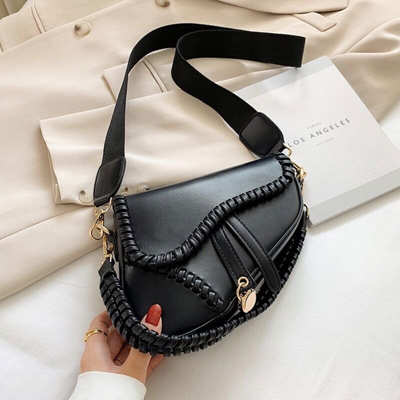 Women Bag One Shoulder Handle Hasp Zipper PU Material Polyester Lock Bag