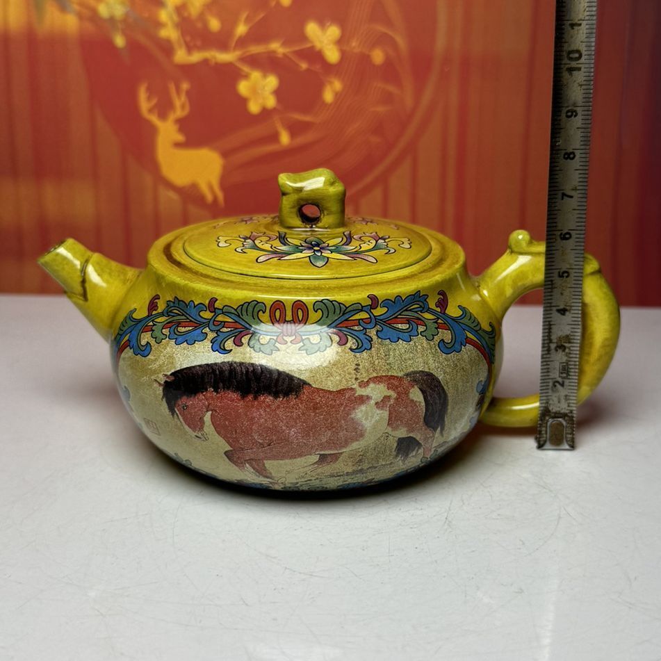 Vintage China Yixing Purple Clay Teapot Zisha Ceremony Enamel Animal Tea Set Art