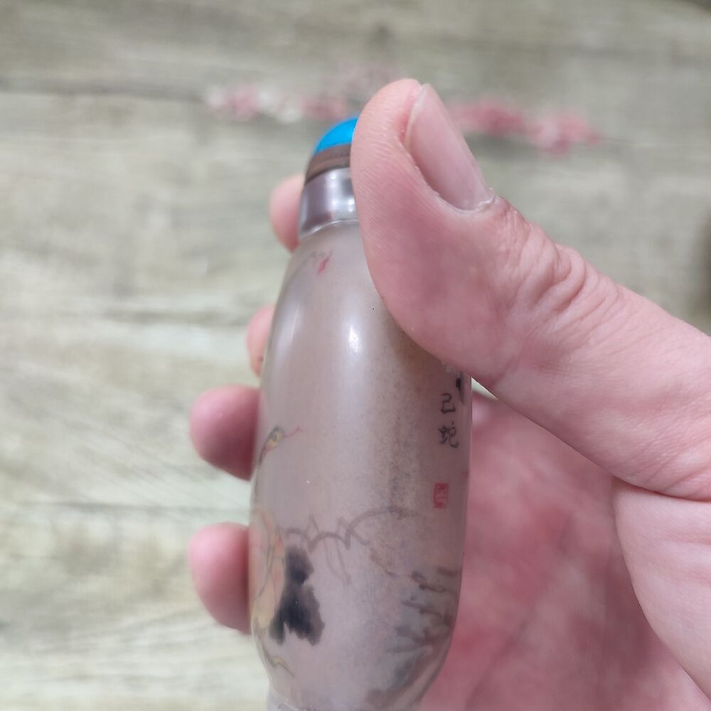 Vintage Chinese Glass Snuff Bottle With Inside Painting Viper Rare Exquisite Art