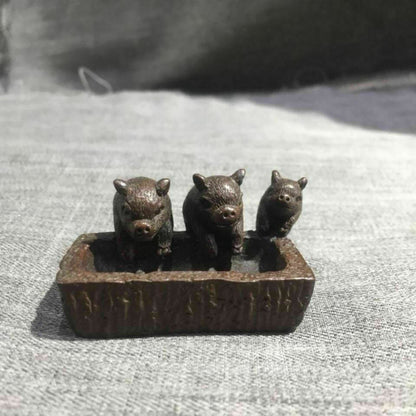 Purple Copper Three Small Pig Ornaments Pig Trough Tea Pet Solid