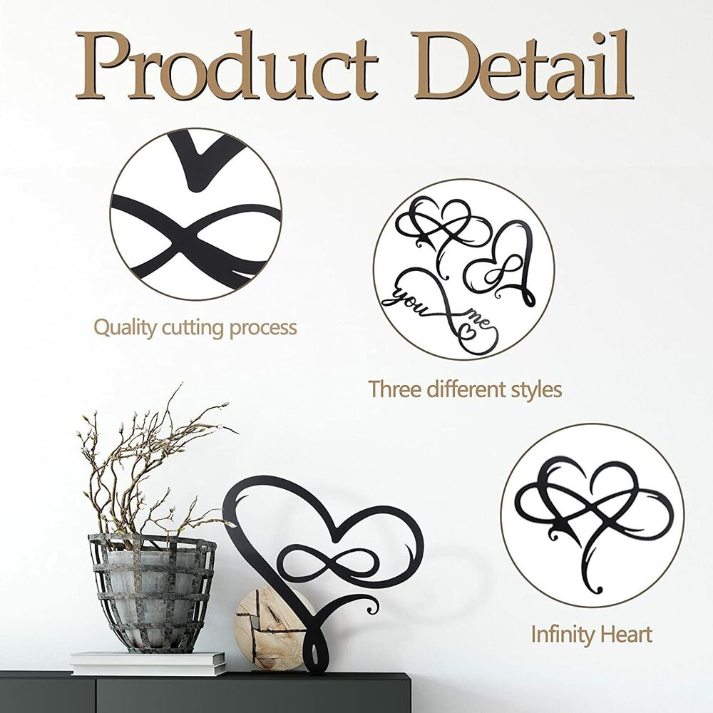 3 Pieces Infinity Heart Wall Decor Love Wall Metal Sign Heart Shaped Wall Art