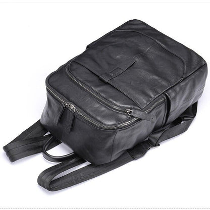 Top Cow Leather Black Men's bag, Soft Leather Large Capacity Backpack Travel Bag