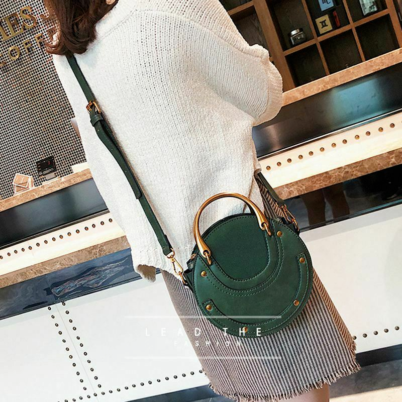 Circular Scrub Womens Ladies Leather Bags Small Round Lady Shoulder Bags Handbag