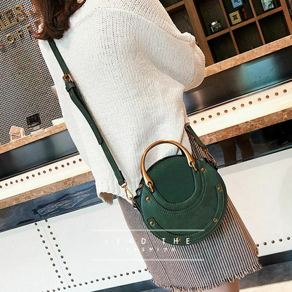 Circular Scrub Womens Ladies Leather Bags Small Round Lady Shoulder Bags Handbag