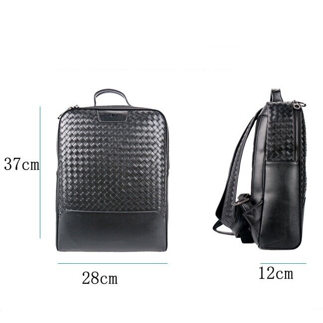 Top Cow Leathe Handmade Weaving Men's Backpack Black Travel Bag School Rucksack