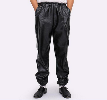 Mens Faux Leather Pants Fashion Motorcycle Loose Fit Work Winter Trousers New #