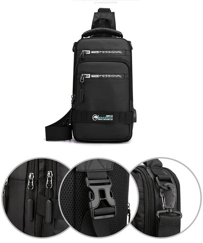 Fashion Nylon Backpack Men Cross body Chest Bags with USB Charging Port Rucksack