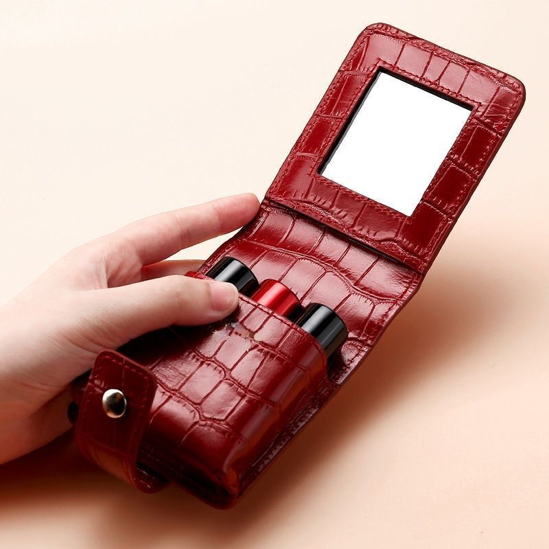 Lipstick Makeup Bag Mirror Travel Cosmetic Toiletry Organizer Pouch Storage Case