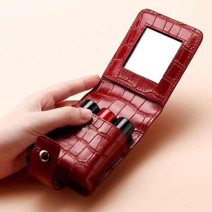 Lipstick Makeup Bag Mirror Travel Cosmetic Toiletry Organizer Pouch Storage Case