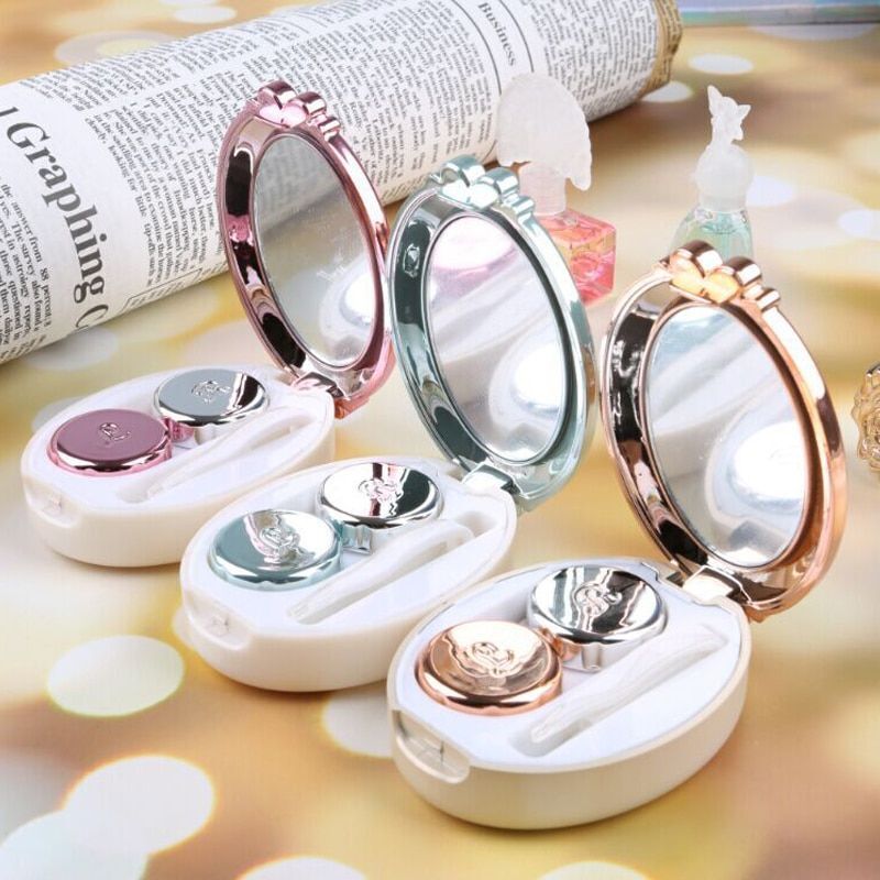Contact Lens Case Classic Round Portable Storage Box 8x5.5x2.5cm Acrylic Plastic