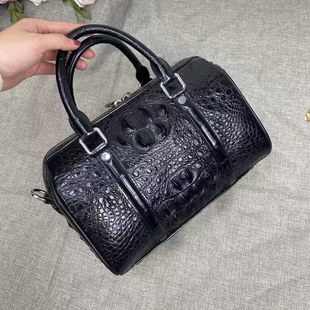 Black Real Crocodile Skin Leather Pillow Bag, Desinger Women's Sling Shouler Bag