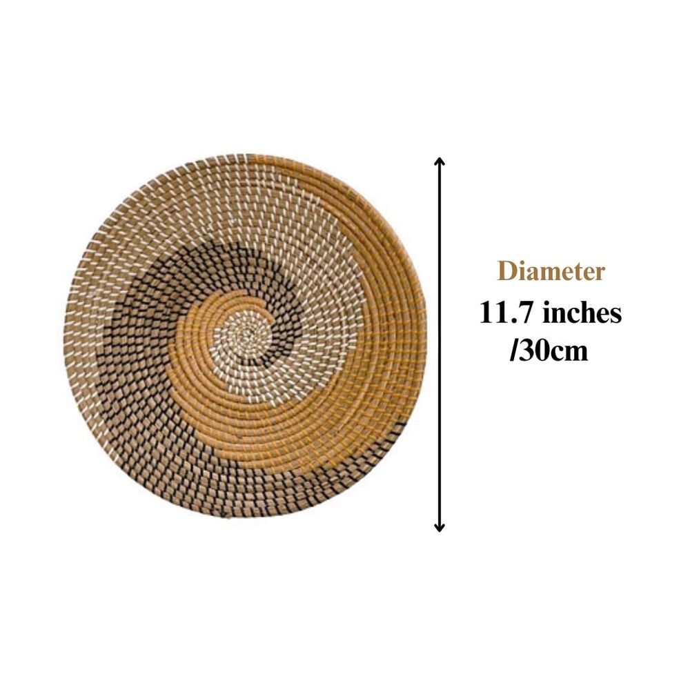 Hand Woven Wicker Rattan Wall Basket Decor for Home Boho Flat Design Rustic