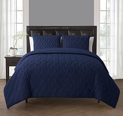 VCNY Home Lattice 7 Piece Bed-In-A-Bag Comforter Set, Full, Navy