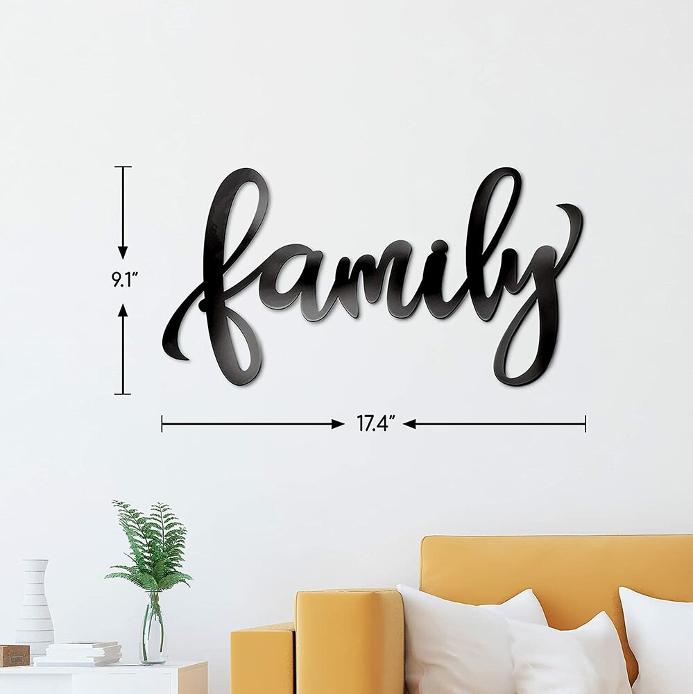 18"X9" Black Family Sign Heavy Iron Happy Family Wall Art Family Wall Decor