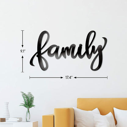 18"X9" Black Family Sign Heavy Iron Happy Family Wall Art Family Wall Decor