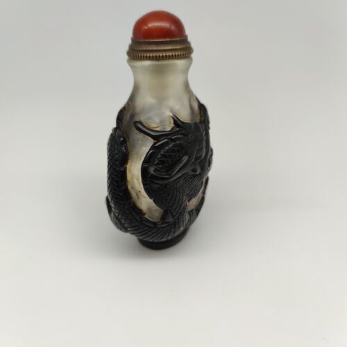 Chinese Old Beijing Glaze Carved Dragon Snuff Bottle Collectibles Curio Art