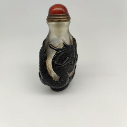 Chinese Old Beijing Glaze Carved Dragon Snuff Bottle Collectibles Curio Art