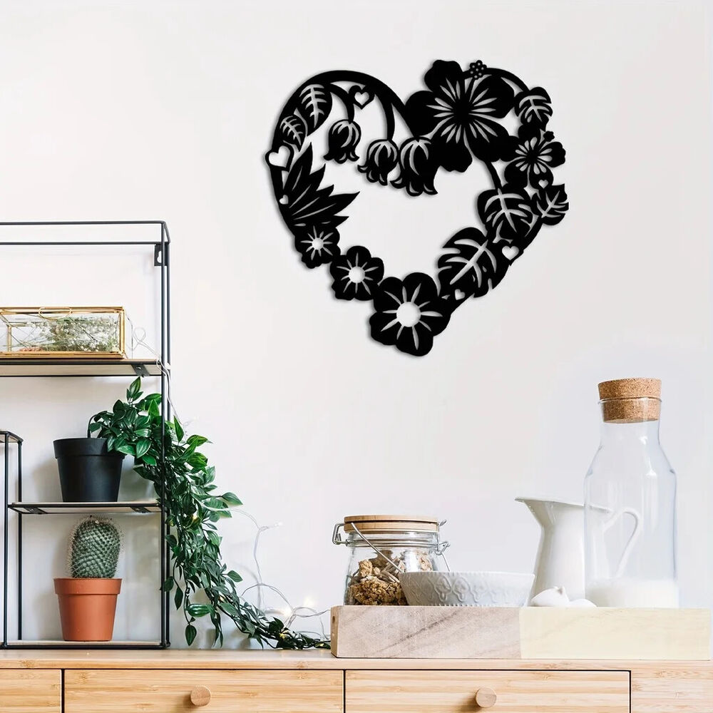 Metal Heart Garland Sign Metal Wall Decor, Black Modern Beautiful Heart
