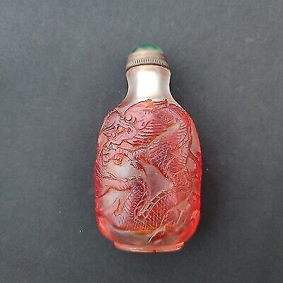chinese peking glass snuff bottle red box vintage dragon sculpture statue gift