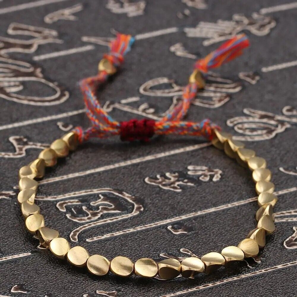 Women Fashion Bracelet Tibetan Buddhist Braided Cotton Rope Copper Beads Bangles