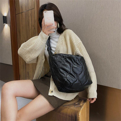 Winter Women Shoulder Bags Down Feather Crossbody Hobo Bag Cotton Leather
