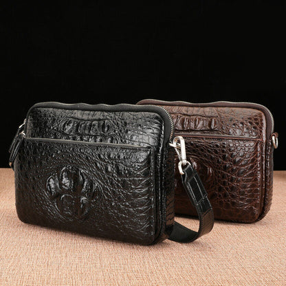 Original Real Crocodile Skin Leather Bags,Men's Luxury Black Shoulder bag