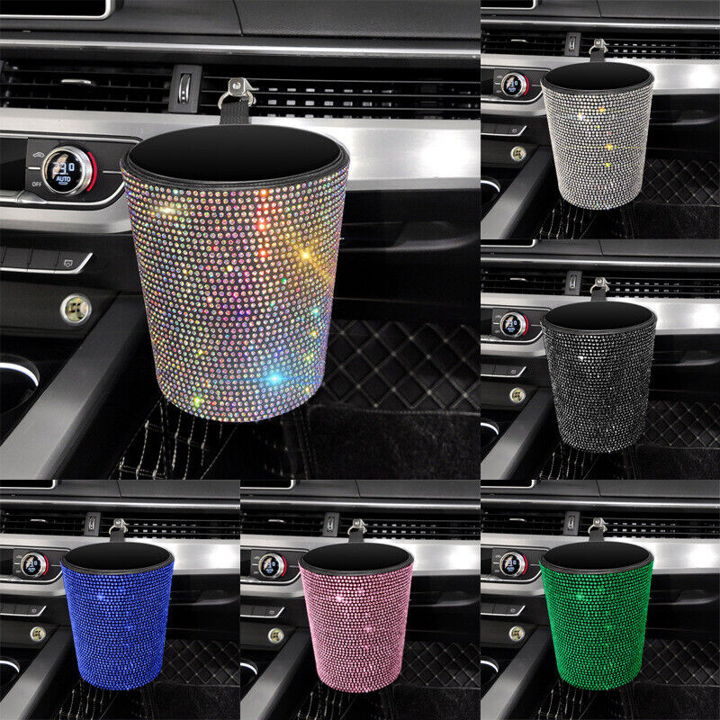 Bling Rhinestones Car Auto Trash Can Garbage Rubbish Bin Dust Case Holder Box