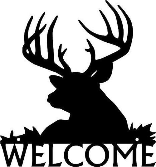 Deer Buck Head Welcome Sign - Size 12" x13" Metal Wall Art