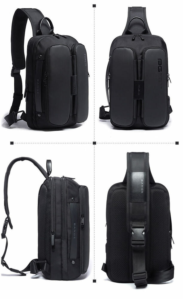 USB Charging Port Water Resistant Nylon Sling bag Chest Pack Backpack Business