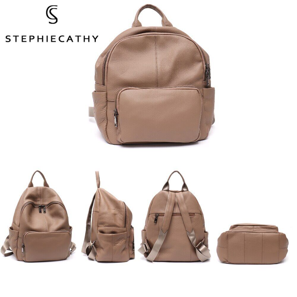 Genuine Leather Backpack Women Men Shoulder Bag School Travel Cowhide