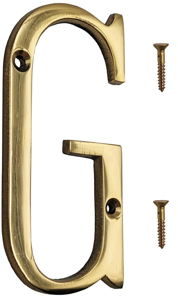4-inch House Letter with Mounting Screws, Polished Brass, Shiny Gold Color