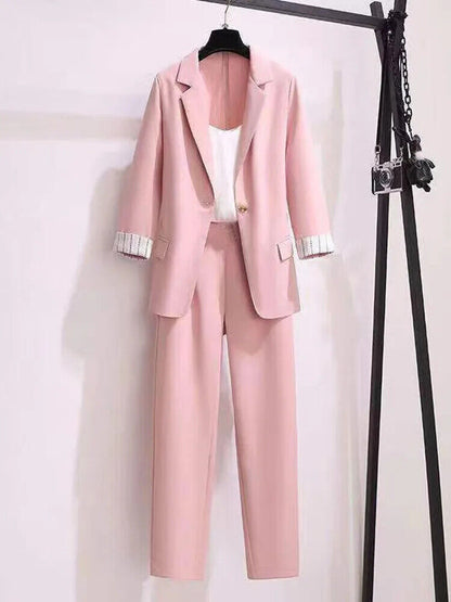 Women's Suit Female Blazer Leisure Pants Suit Jacket 3 Piece Jacket Pants Set