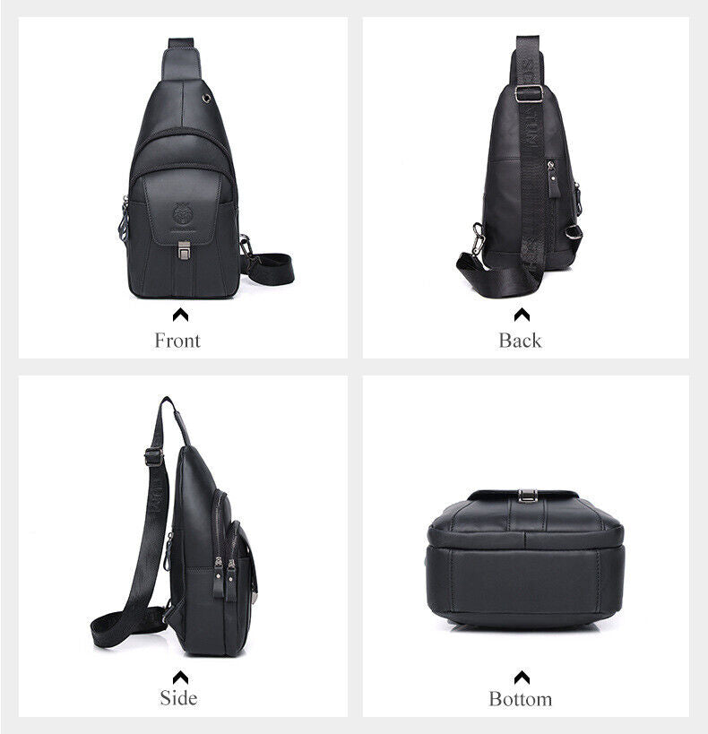 Men's Sling Backpack, Genuine Leather Chest Crossbody Bag Shoulder Bag Daypack
