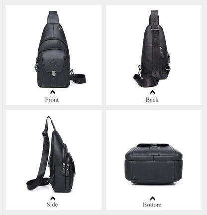 Men's Sling Backpack, Genuine Leather Chest Crossbody Bag Shoulder Bag Daypack