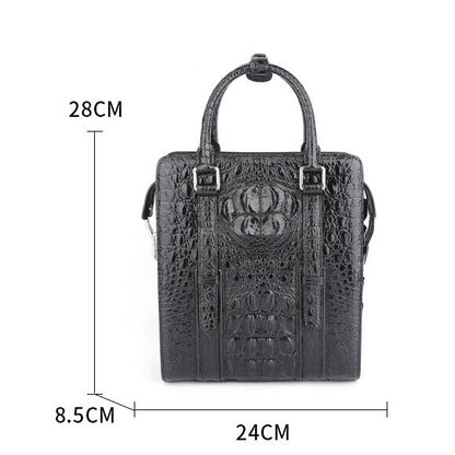 Handcrafted Crocodile Skin Leather 12" Men's Bags Luxury Password Lock Handbags