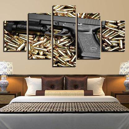 Pistol and Bullets Canvas Prints Painting Wall Art Home Decor Picture 5PCS