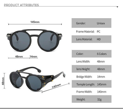 Men Steampunk Sunglasses Round Vintage UV400 Shade Women Eyewear Stylish Glasses