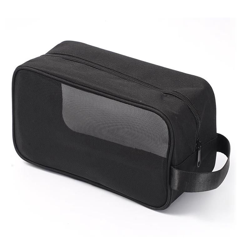 Black Nylon Mesh Toiletry Pouch Large Cosmetic Bags Makeup Organizer Traveling