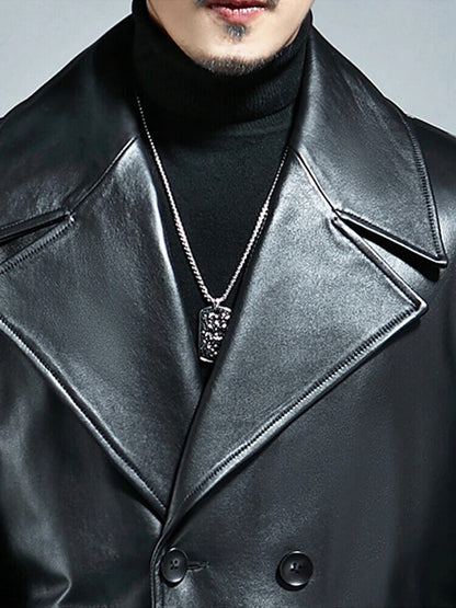 Spring Autumn Pu Leather Trench Coat Men Double Breasted Outerwear
