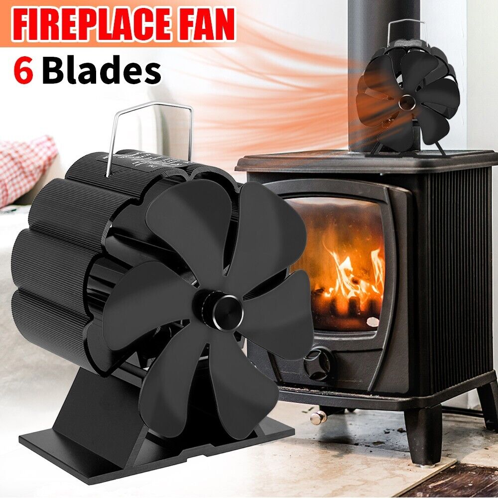 6 Blades Fireplace Stove Fan Heat Cocoon Self-Powered Wood Top Burner Eco Heater
